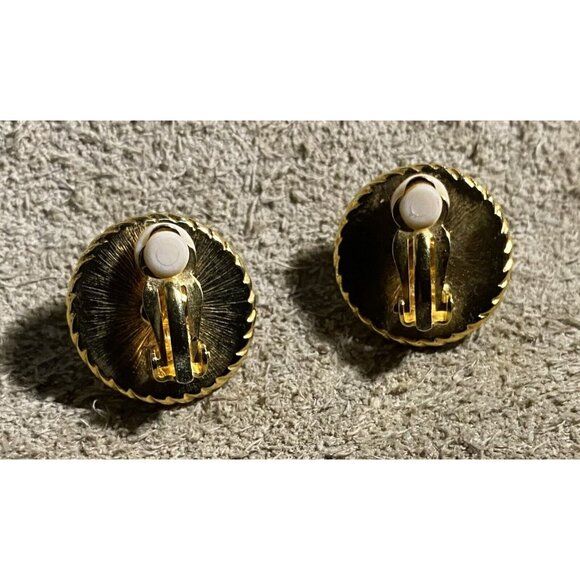 Vintage Joan Rivers Goldtone Clip-On Earrings Crystals & Green Translucent Stone - Picture 8 of 9